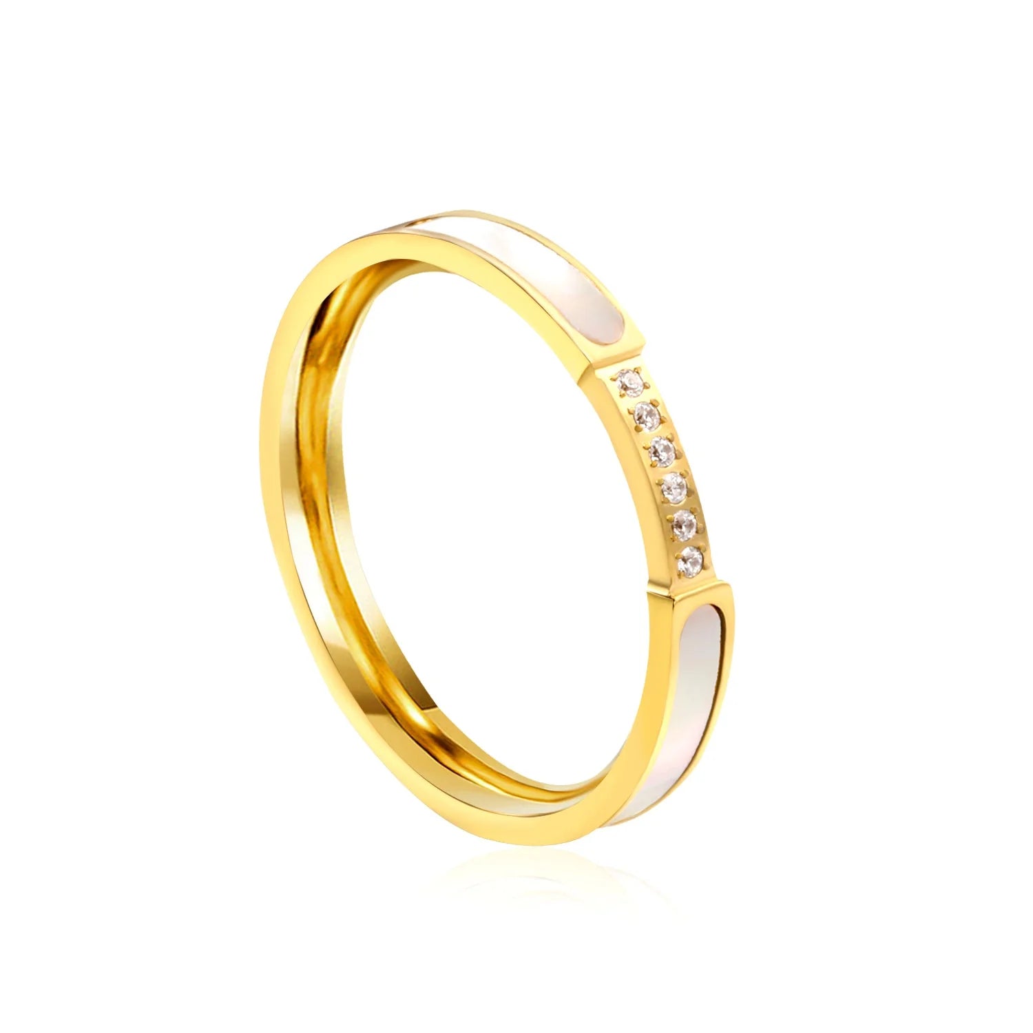 Anello solitario in zirconia bianca + CNC color oro