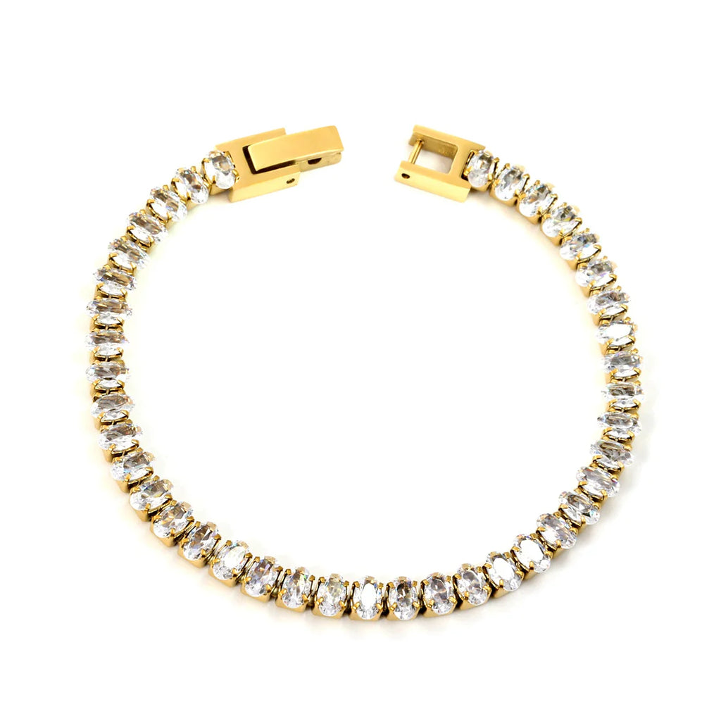 Bracciale ovale bianco/rosa con chiusura a moschettone, 17 cm, acciaio/oro