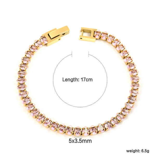 Bracciale ovale bianco/rosa con chiusura a moschettone, 17 cm, acciaio/oro