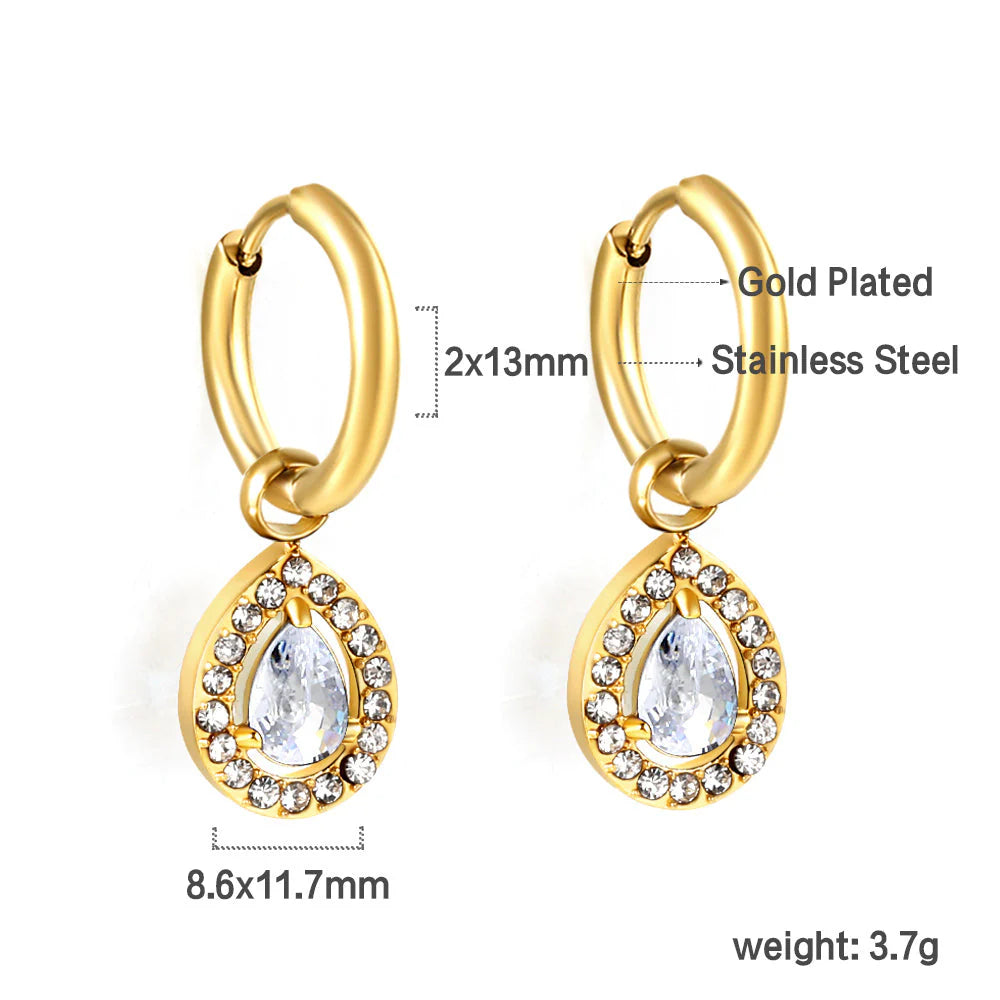 Orecchini a cerchio con diamante a goccia da 2x13 mm e diamante bianco