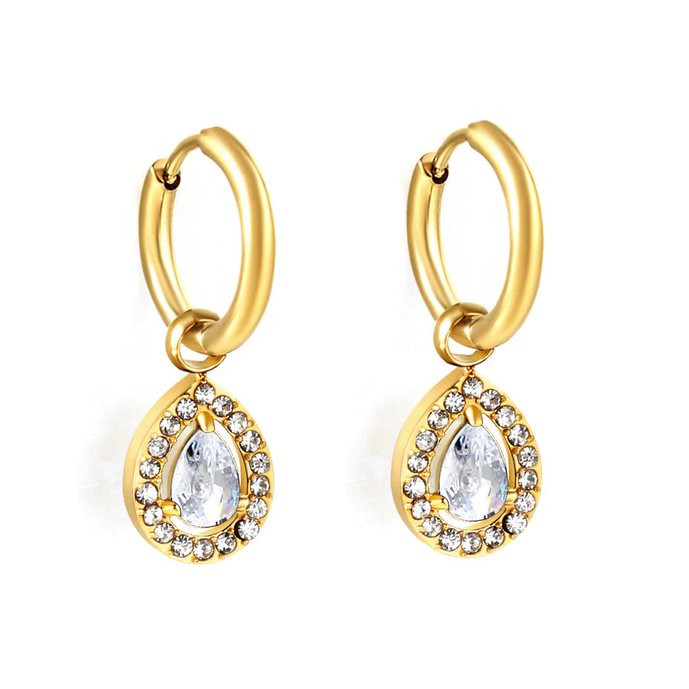 Orecchini a cerchio con diamante a goccia da 2x13 mm e diamante bianco
