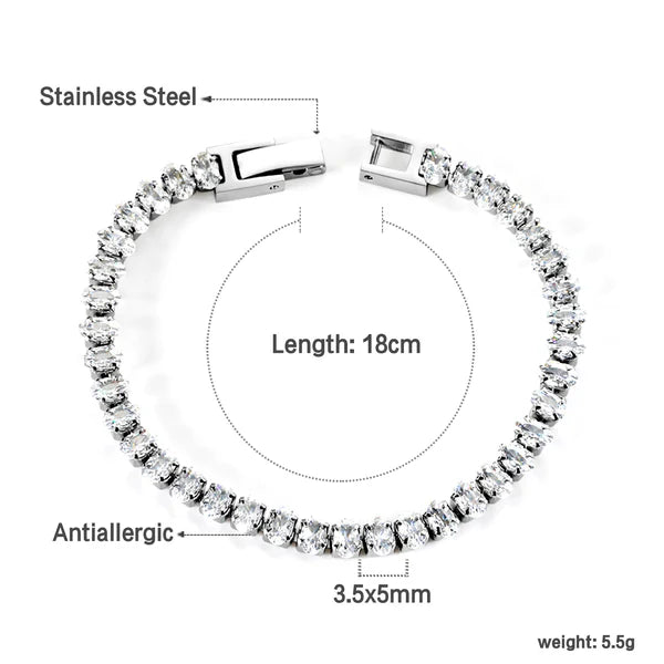 Bracciale ovale bianco/rosa con chiusura a moschettone, 17 cm, acciaio/oro