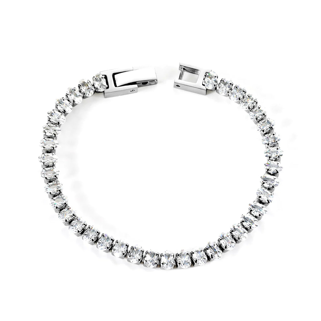 Bracciale ovale bianco/rosa con chiusura a moschettone, 17 cm, acciaio/oro