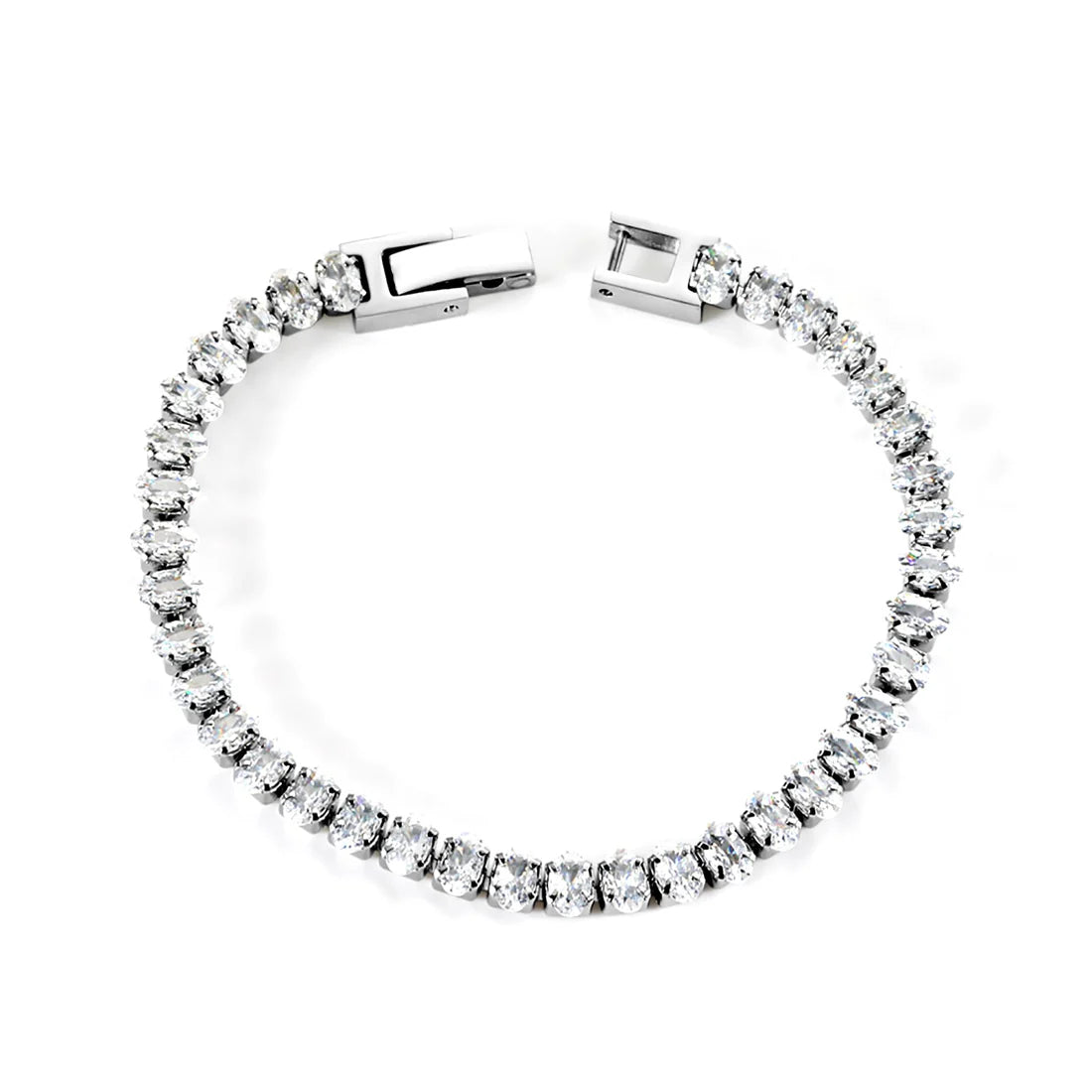 Bracciale ovale bianco/rosa con chiusura a moschettone, 17 cm, acciaio/oro