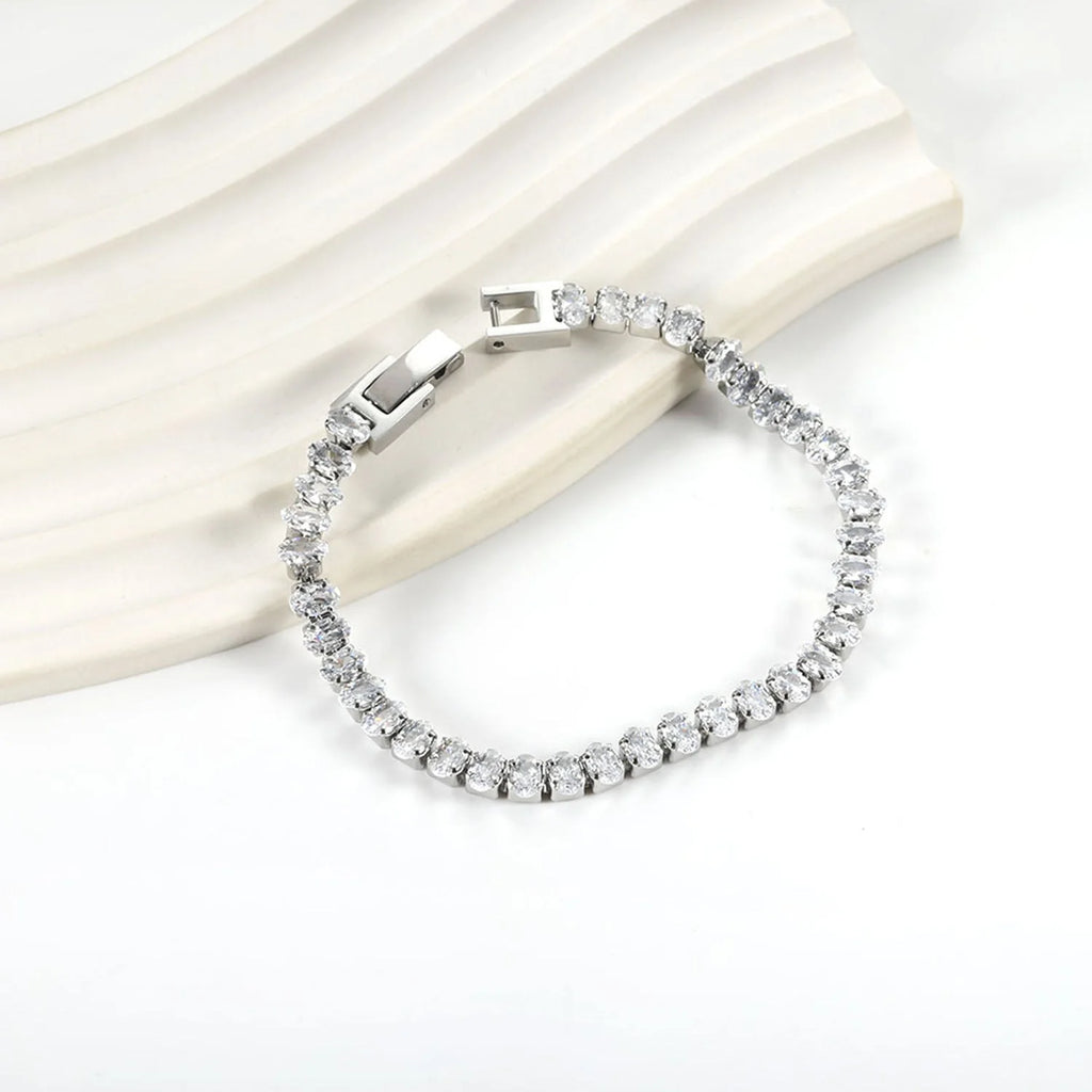 Bracciale ovale bianco/rosa con chiusura a moschettone, 17 cm, acciaio/oro