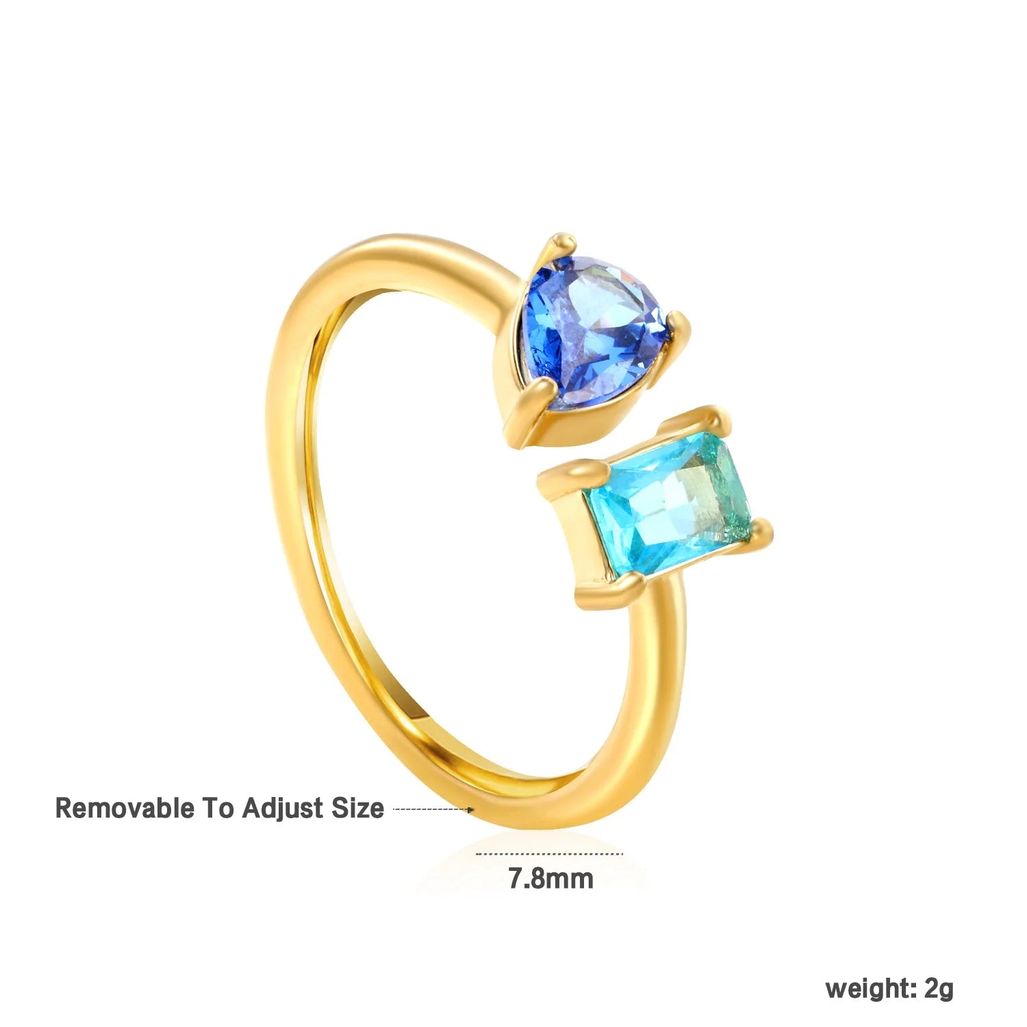 Anello doppio placcato oro 18 carati con pietre preziose multicolore.