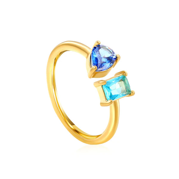 Anello doppio placcato oro 18 carati con pietre preziose multicolore.