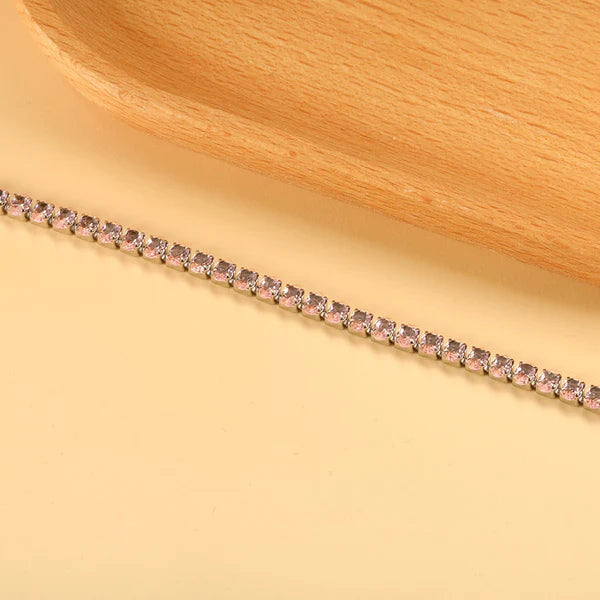 Bracciale ovale bianco/rosa con chiusura a moschettone, 17 cm, acciaio/oro