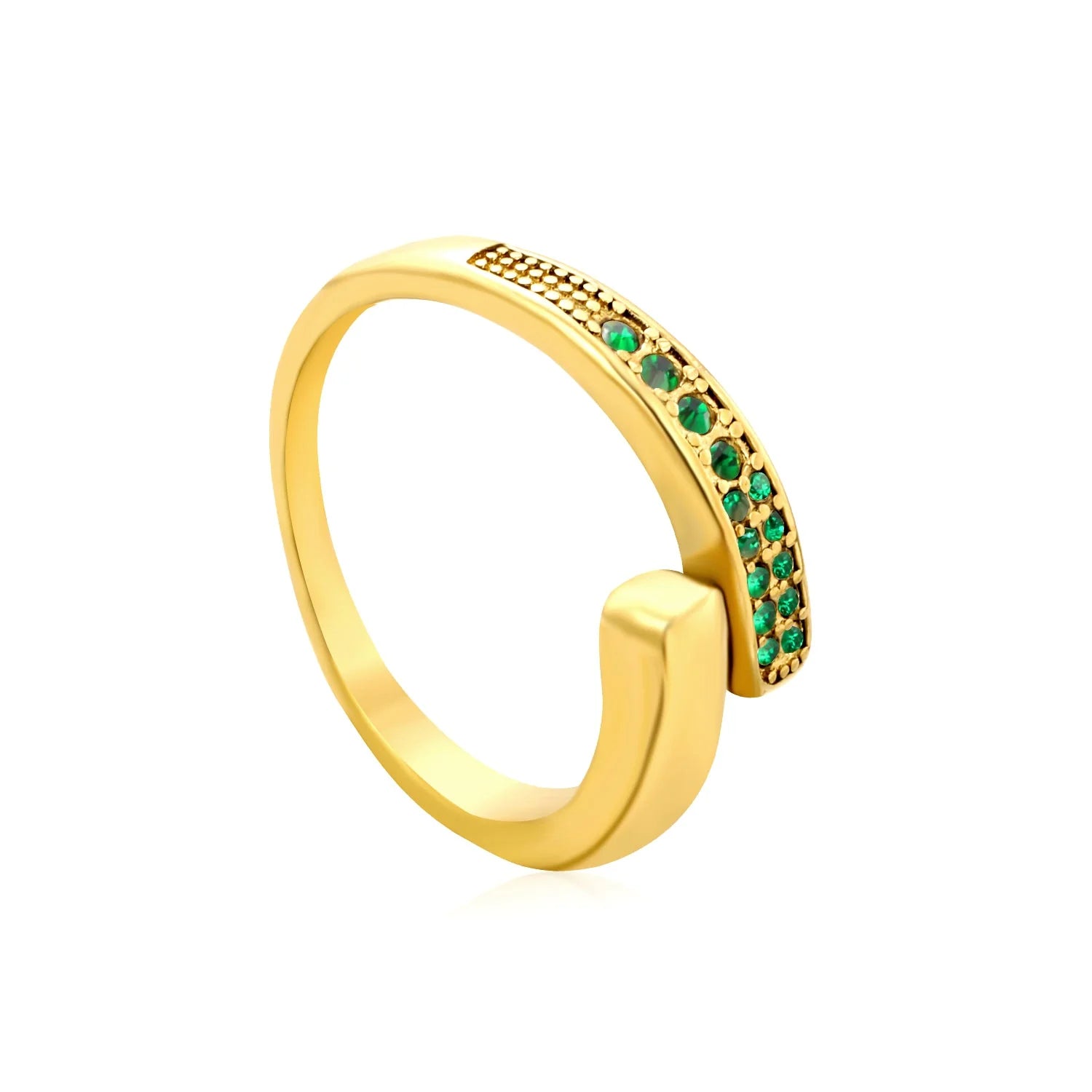 Anello aperto in oro da 9,1 mm con doppia fila irregolare di diamanti bianchi/viola/blu/smeraldi.