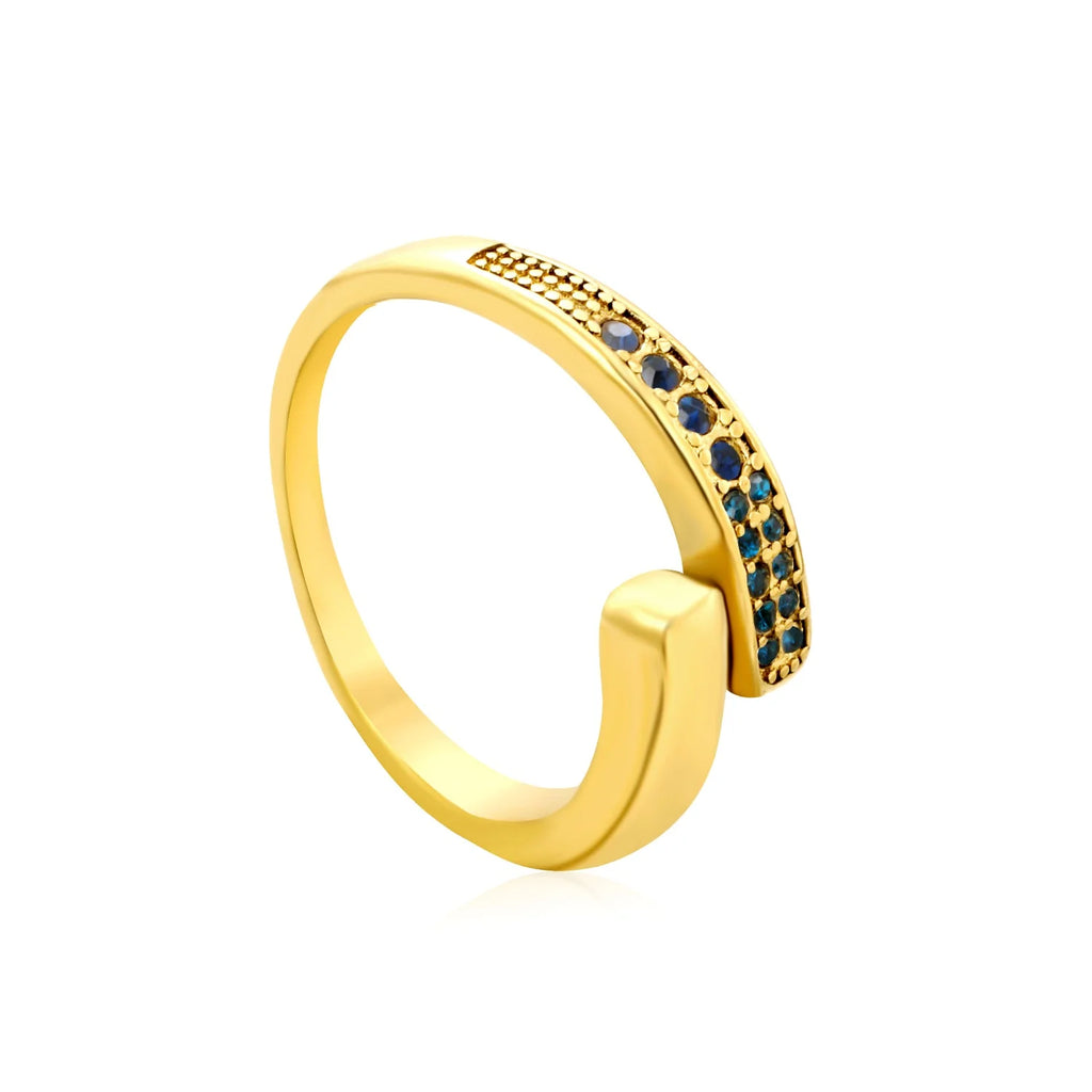 Anello aperto in oro da 9,1 mm con doppia fila irregolare di diamanti bianchi/viola/blu/smeraldi.
