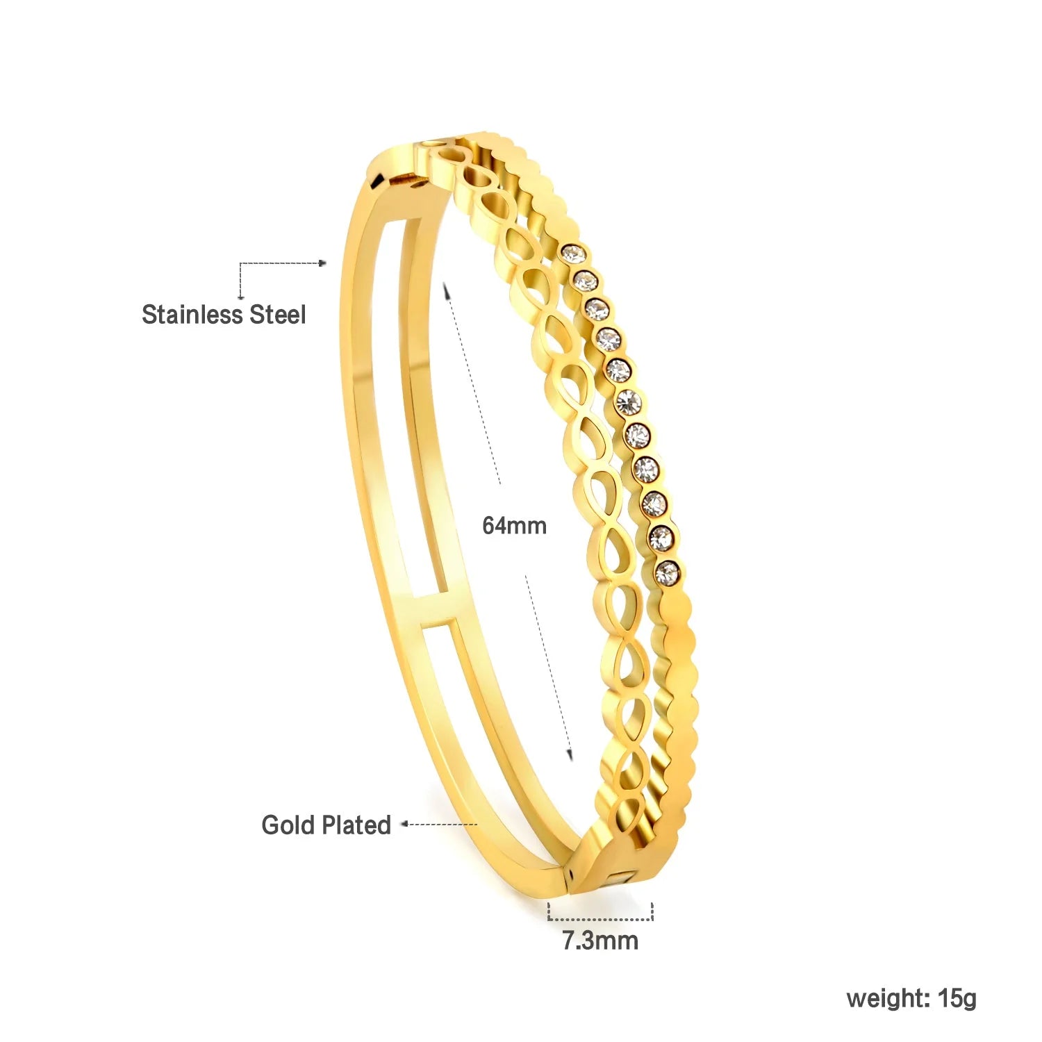 Bracciale a doppio filo color oro con diamanti