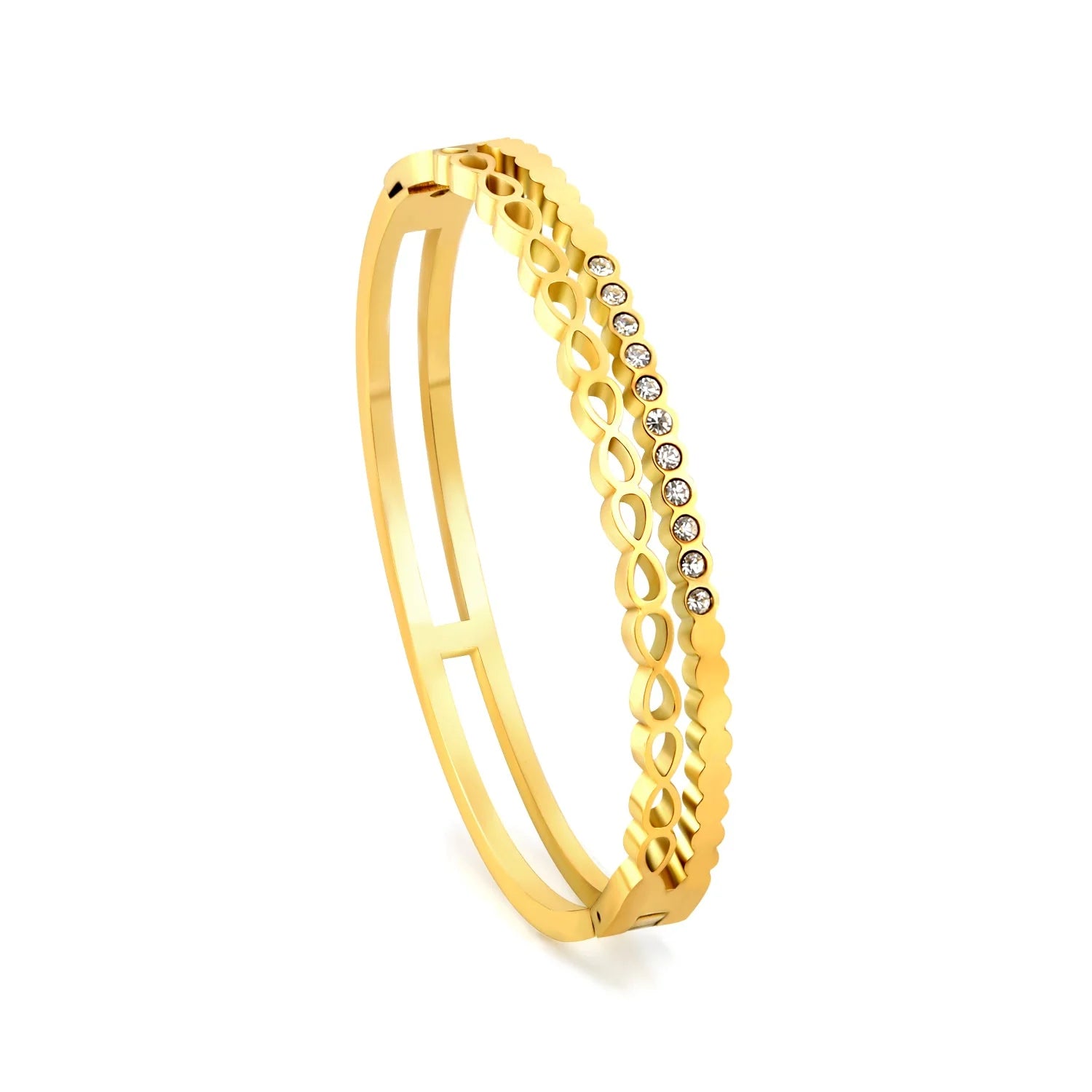Bracciale a doppio filo color oro con diamanti