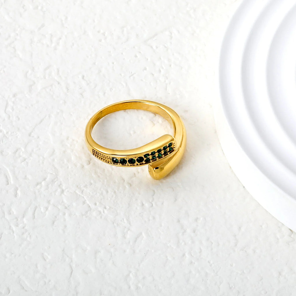 Anello aperto in oro da 9,1 mm con doppia fila irregolare di diamanti bianchi/viola/blu/smeraldi.
