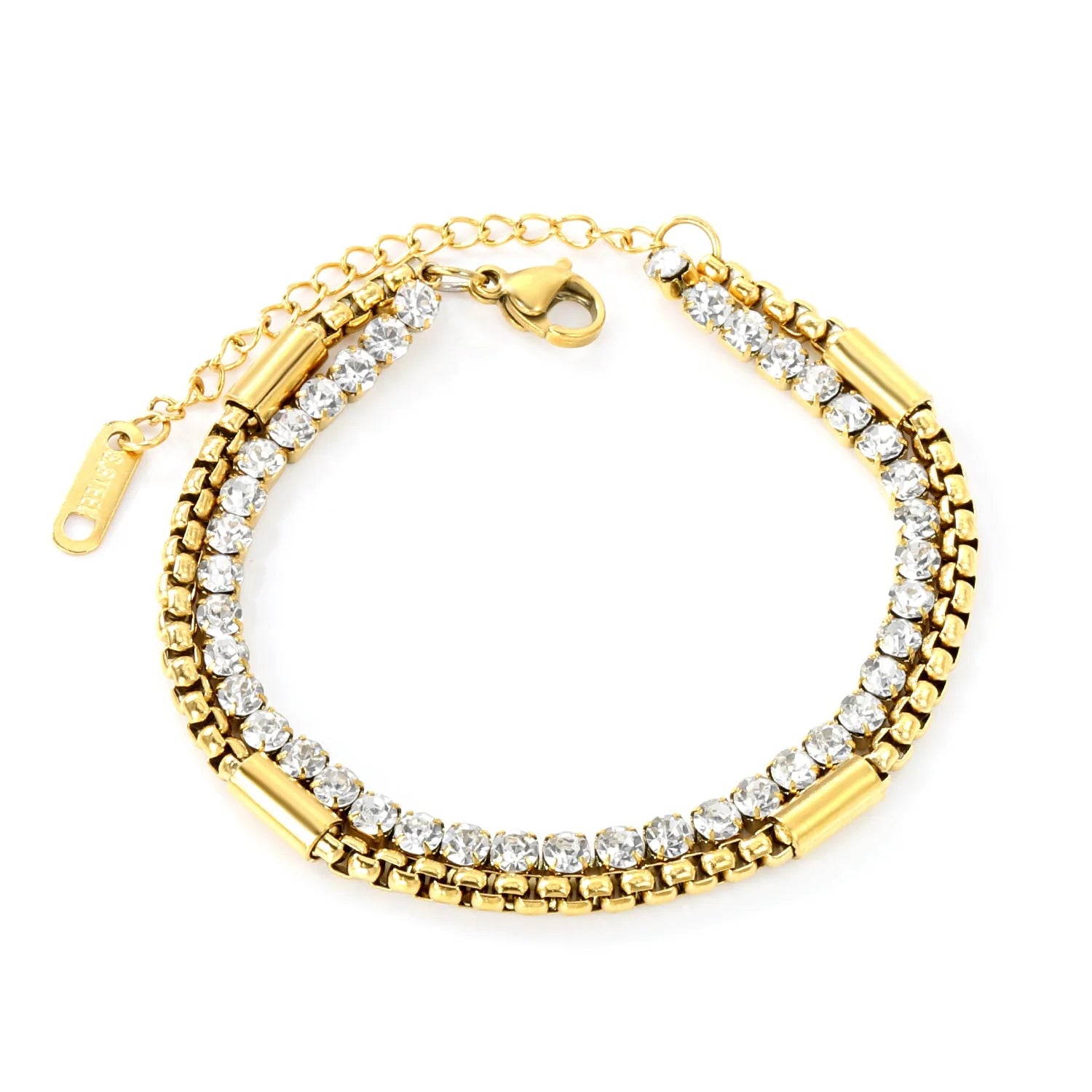 Bracciale con catena coordinata da 3,2 mm con 40 diamanti bianchi rotondi + 40 diamanti bianchi rotondi + bracciale con catena coordinata