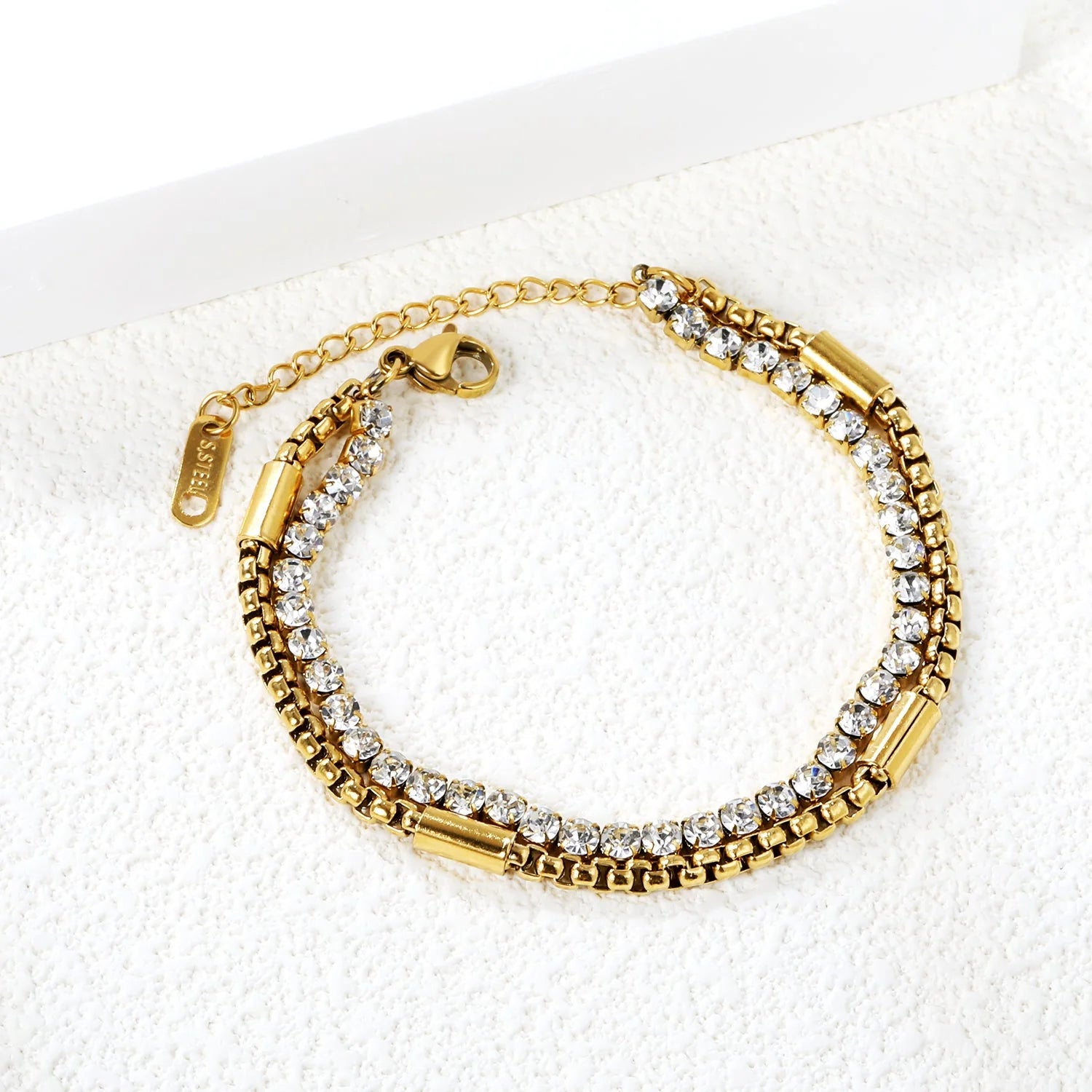 Bracciale con catena coordinata da 3,2 mm con 40 diamanti bianchi rotondi + 40 diamanti bianchi rotondi + bracciale con catena coordinata