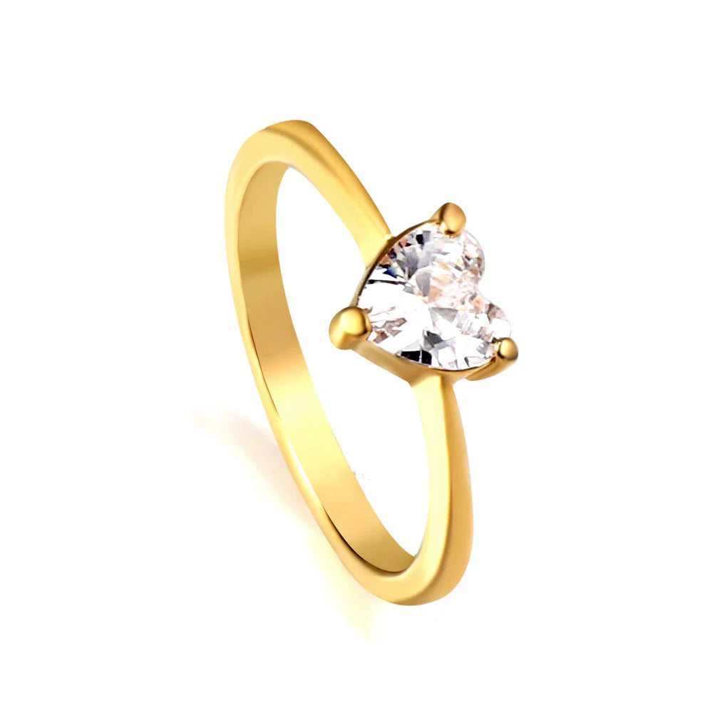 Anello a tre griffe a forma di cuore con diamante bianco