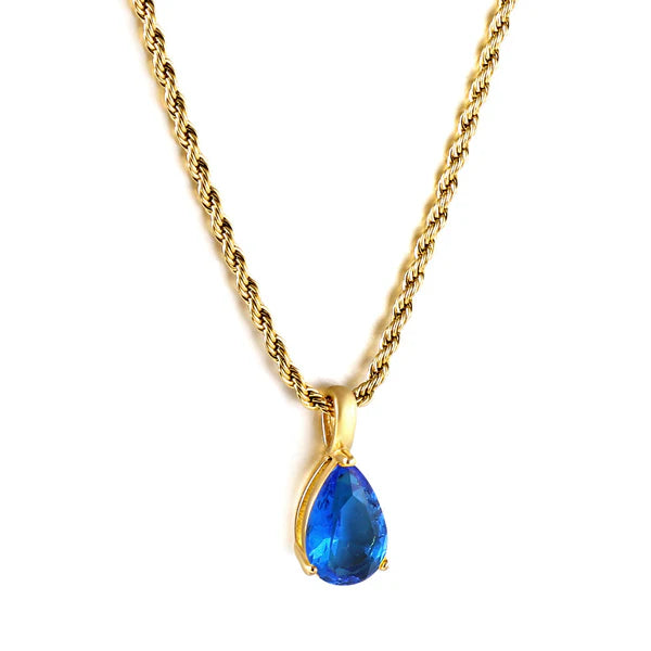 Collana con pendente a goccia blu e diamante, 40+5 cm