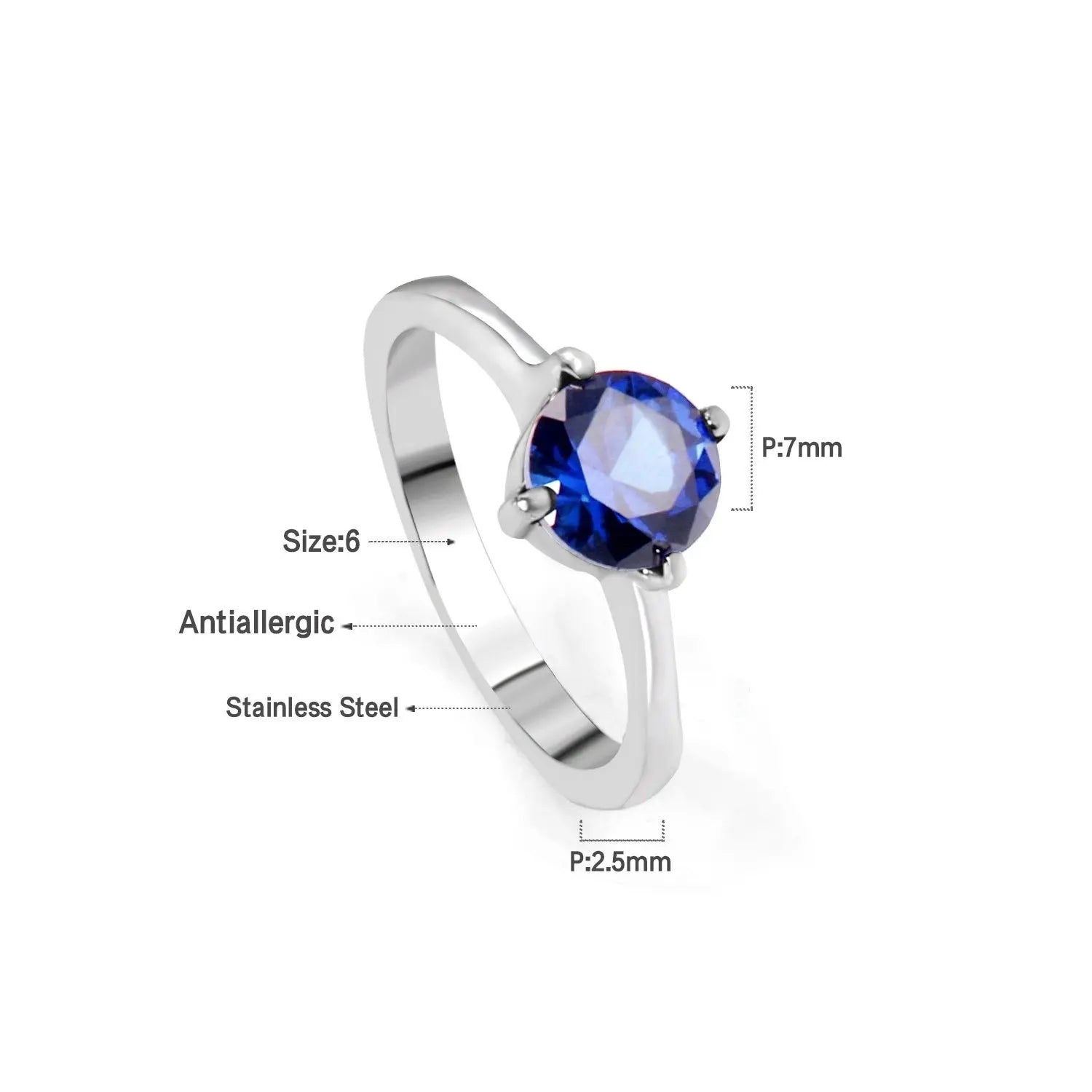 Elegante anello di fidanzamento con piccolo cerchio e zirconi cubici blu in acciaio inossidabile per donna, gioiello da matrimonio color argento