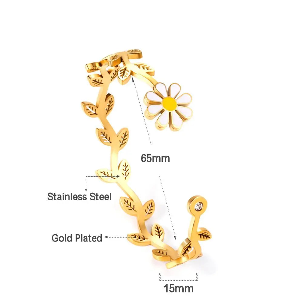 Bracciali a margherite color oro, bracciali boho con apertura a pianta per donne eleganti, gioielli da fata per ragazze, pulseiras feminin