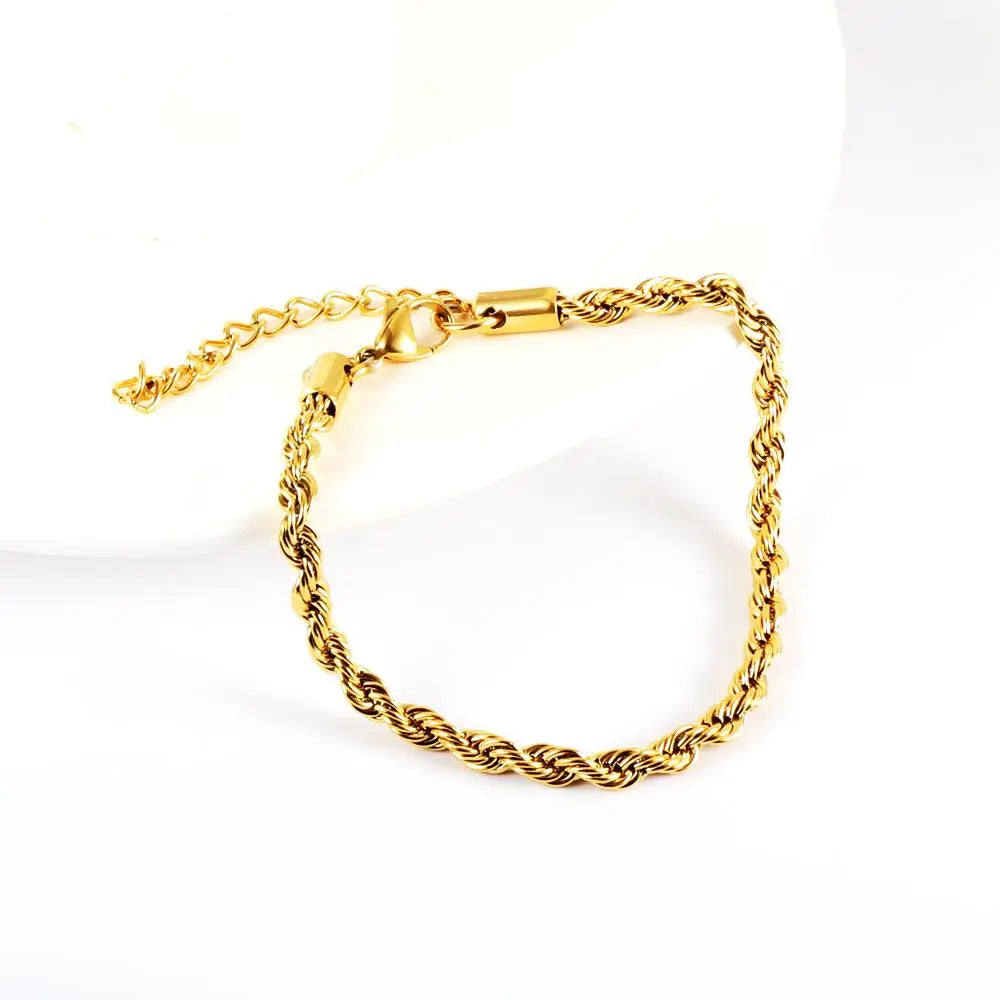 Bracciali Twist 2/3/4/5mm Bracciali a catena Rolo da donna Boho impermeabili in acciaio inossidabile Gioielli vintage per la mano pulseras