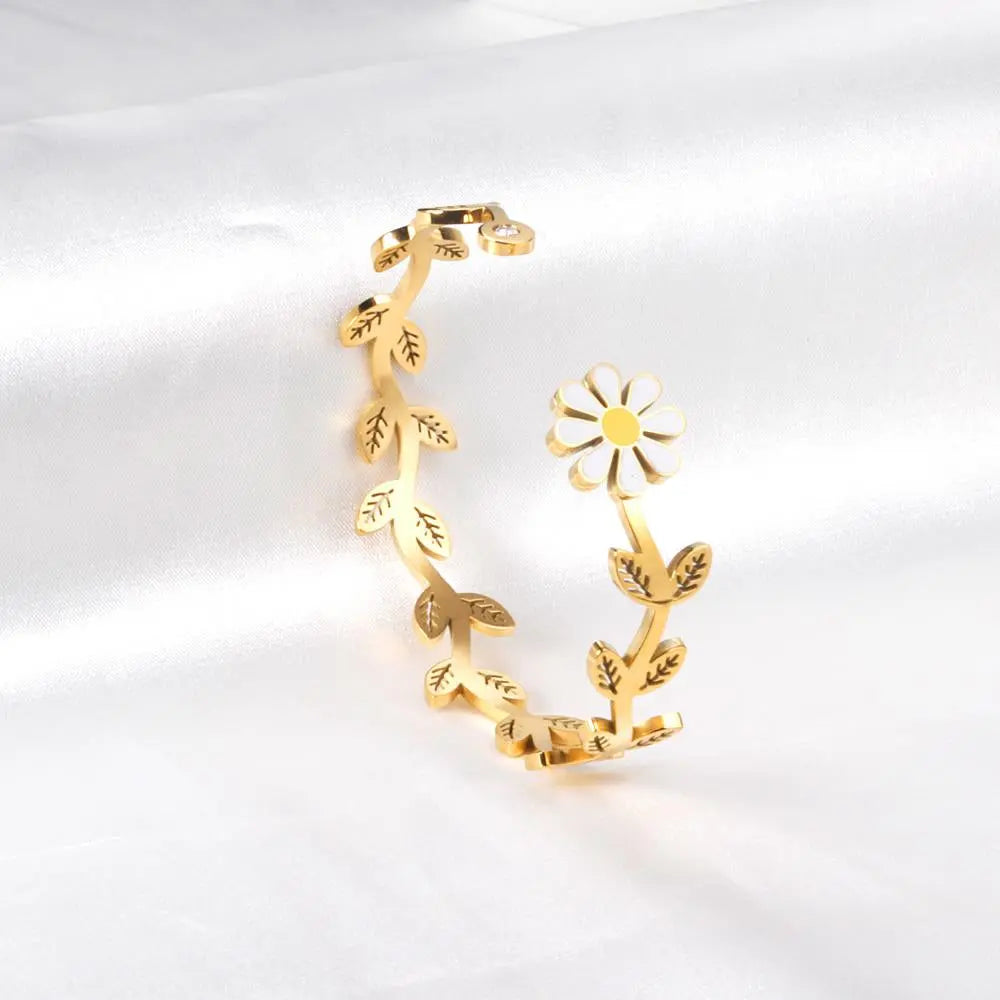 Bracciali a margherite color oro, bracciali boho con apertura a pianta per donne eleganti, gioielli da fata per ragazze, pulseiras feminin