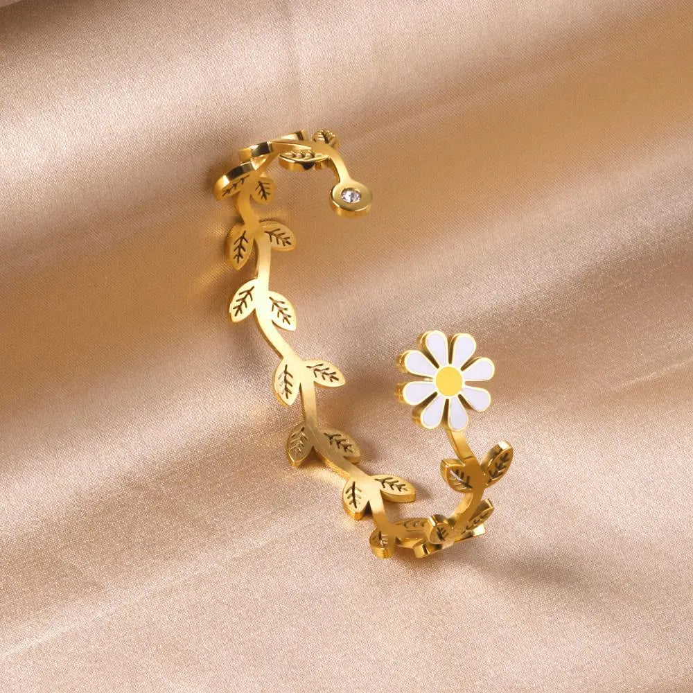 Bracciali a margherite color oro, bracciali boho con apertura a pianta per donne eleganti, gioielli da fata per ragazze, pulseiras feminin