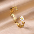 Bracciali a margherite color oro, bracciali boho con apertura a pianta per donne eleganti, gioielli da fata per ragazze, pulseiras feminin