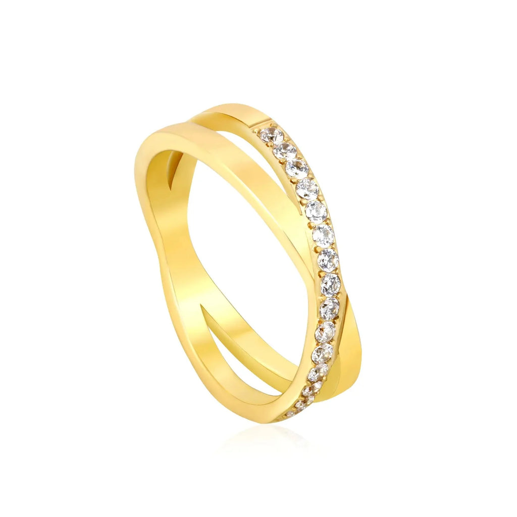 Anello singolo in oro/acciaio, anello a doppio strato, regalo di Natale