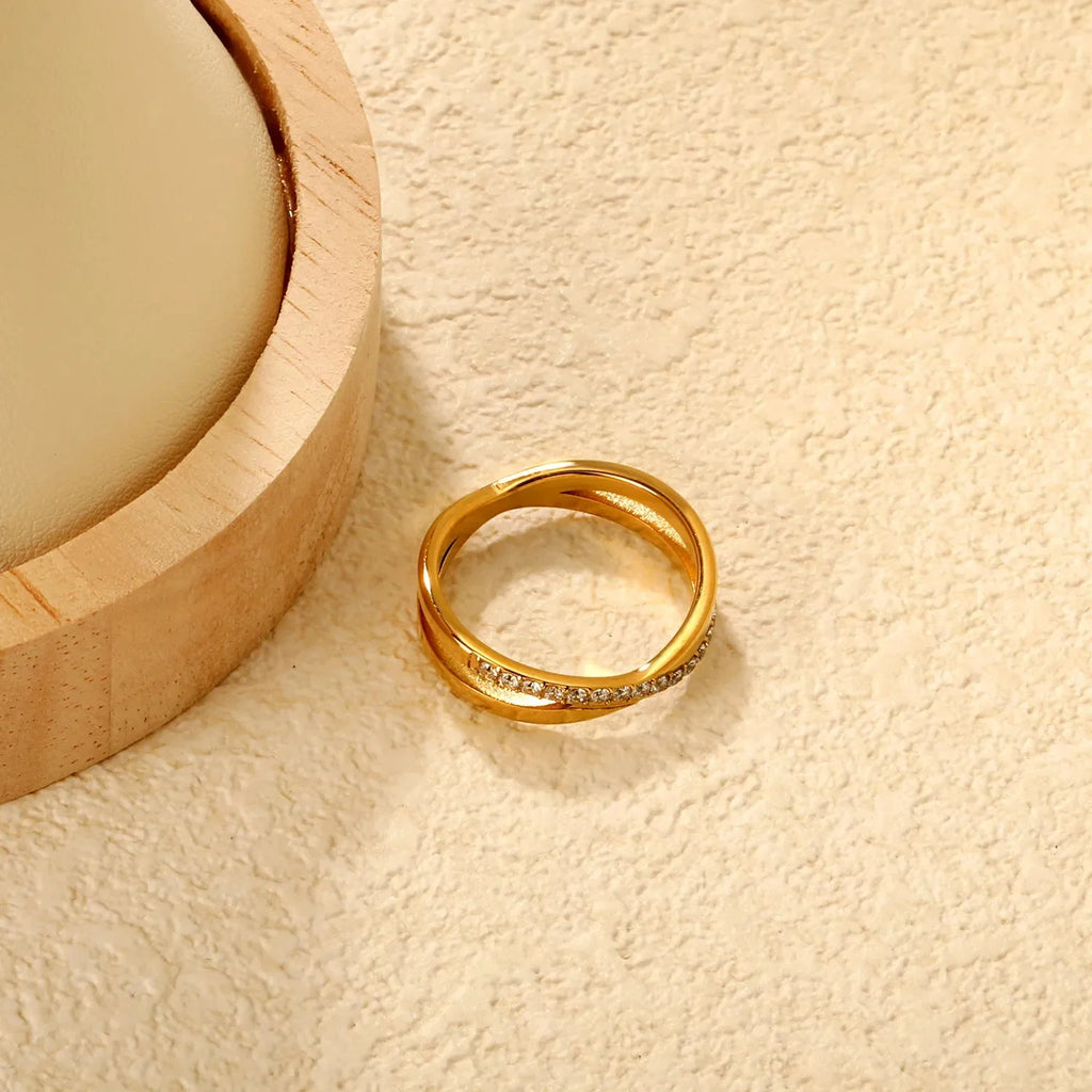 Anello singolo in oro/acciaio, anello a doppio strato, regalo di Natale