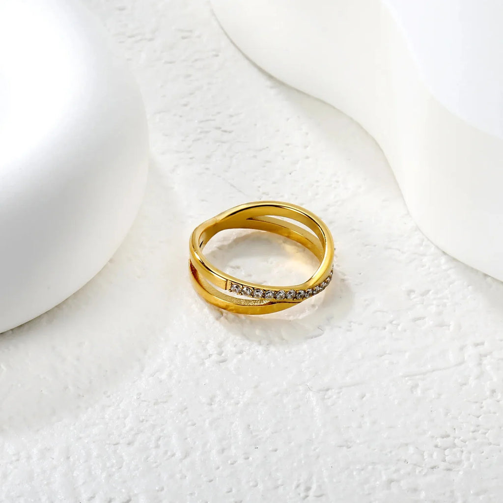 Anello singolo in oro/acciaio, anello a doppio strato, regalo di Natale