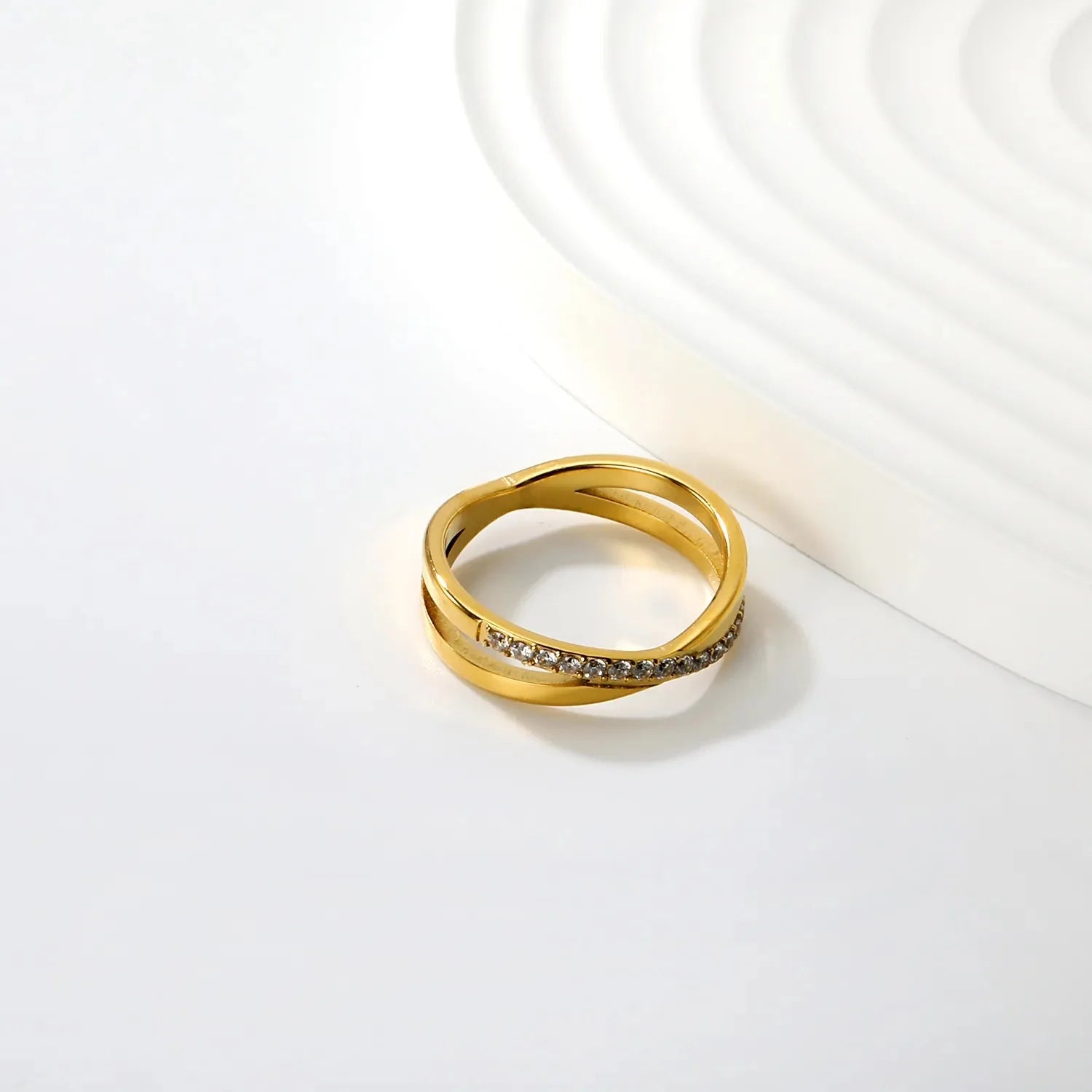 Anello singolo in oro/acciaio, anello a doppio strato, regalo di Natale